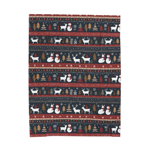 Christmas Reindeer, Snowman and decorations, Velveteen Plush Blanket