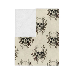 Skull & Roses Velveteen Microfiber Blanket — Gothic Floral Throw