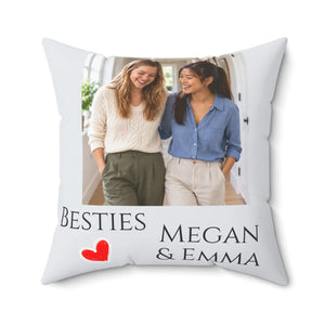 Personalized Besties Photo Pillow — "Besties" with Names (Megan & Emma)