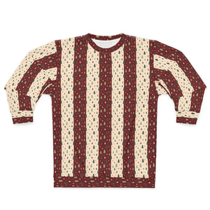 Holiday Patchwork Stripe Sweatshirt — Cozy Vintage Christmas Pattern