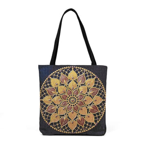 Boho Mandala Woven Tote — Mosaic Floral Circle Market Bag