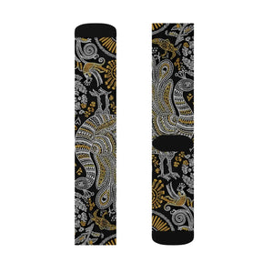 Paisley Pattern Sublimation Socks – Black & Gold Paisley Crew Socks