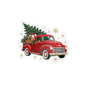 Vintage red christmas truck kiss-cut vinyl decal - home decor decals