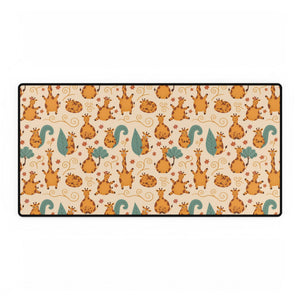 Cute Orange Cat Pattern Desk Mat — Large Playful Mouse & Floral Gaming/Office Desk Pad
