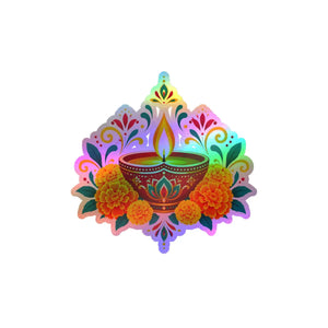 Diwali diya and marigold floral kiss-cut vinyl decal - home decor decals