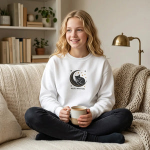 Youth witchy mystic cat moon & stars crewneck sweatshirt - sweatshirts