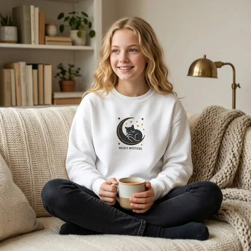 Youth Witchy Mystic Cat, Moon & Stars Crewneck Sweatshirt