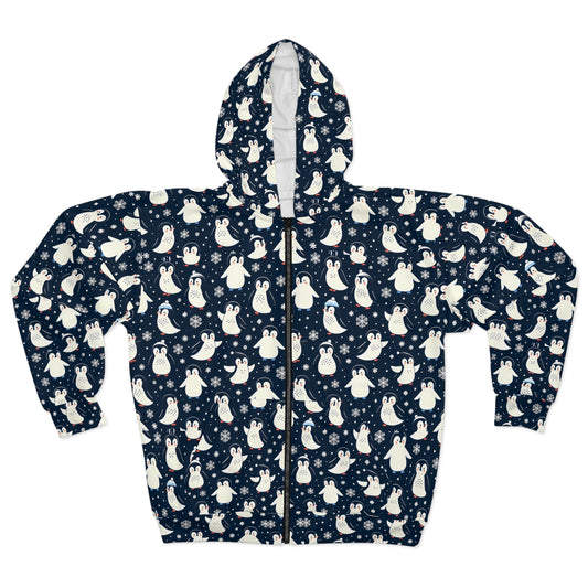 Penguins pattern, Unisex Zip Hoodie (AOP)