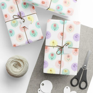 Floral teardrop wrapping paper roll, pastel flowers gift wrap