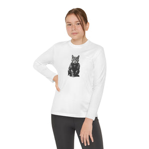 Japanese Samurai Cat Tattoo, Kawaii Ninja Cat, Youth Long Sleeve Competitor Tee