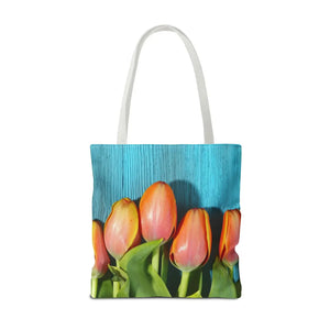 Tulips on blue tote bag - bags