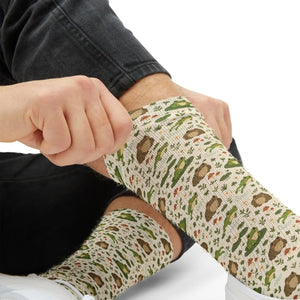 Frog and toad Pattern Sublimation Socks — Cute Woodland Animal Crew Socks