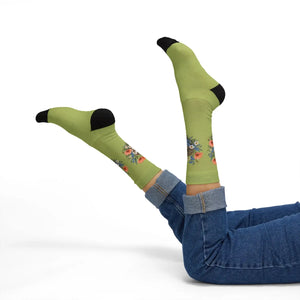 Floral Bouquet Sublimation Socks — Green Vintage Flower Crew Socks