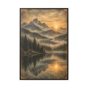 Framed canvas mountain lake sunset landscape wall art - printable