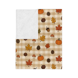 Autumn Plaid Pumpkin & Leaves Throw Blanket