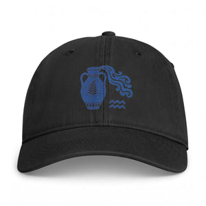 Aquarius Water Bearer, Coastal Pottery Embroidered Cap — Washed Beach Baseball Hat