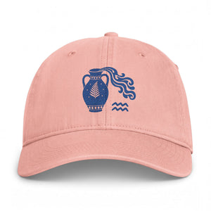 Aquarius Water Bearer, Coastal Pottery Embroidered Cap — Washed Beach Baseball Hat