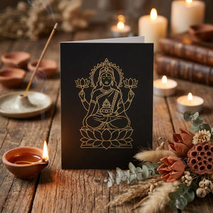 Goddess laxmi on lotus meditation greeting card - cards
