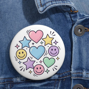 Smiley Heart Stars Pin Button — Cute Pastel Enamel-Look Badge