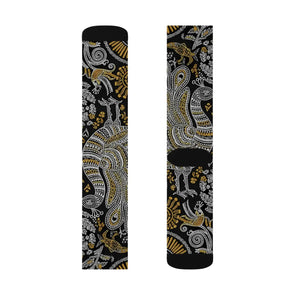 Paisley Pattern Sublimation Socks – Black & Gold Paisley Crew Socks