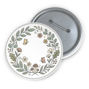 Floral Wreath Pin Button — Cute Mushroom & Butterfly Lapel Pin