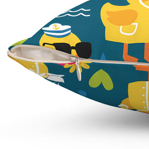 Rubber Duck Pattern Decorative Pillow — Cute Yellow Ducks on Teal