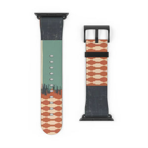 Boho Tie-Dye Watch Band – Green & Terracotta Patterned Apple Watch Strap