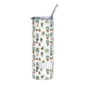 Plant Lover Skinny Tumbler 20oz – Personalized Succulent Pattern Tumbler with Straw