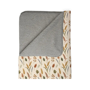 50 by 60 inch DipaliZ autumn leaves sherpa throw in sage tones