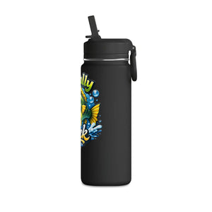 Insulated sports water bottle by DipaliZ with a straw lid and original fish art