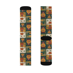 Autumn Patchwork Fox Socks — Cute Fall Animal Sublimation Crew Socks