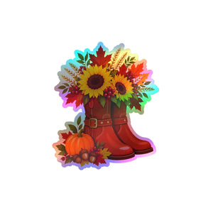 Kiss-cut vinyl decal – fall sunflower boots pumpkins & autumn floral sticker - home decor decals