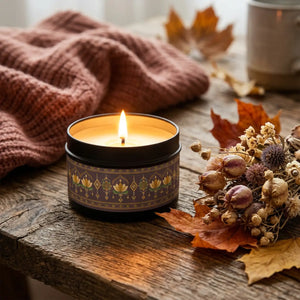 Boho lotus pattern tin candle - candles