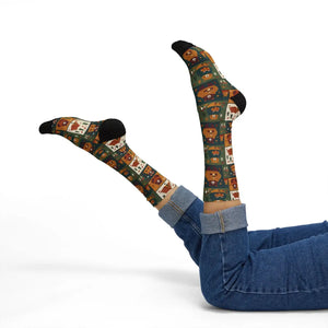 Autumn Patchwork Fox Socks — Cute Fall Animal Sublimation Crew Socks