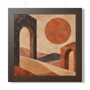 Framed Vertical Poster — Desert Arch Abstract Print (Warm Terracotta Sun)