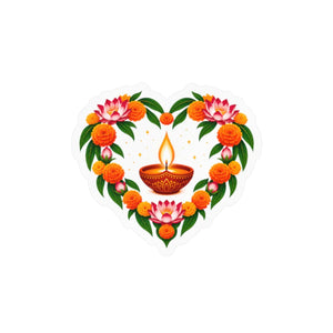 Heart-shaped diya and marigold floral vinyl decal - home decor decals