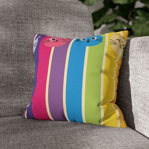 Rainbow Cat Stripe Pillowcase — Colorful Cute Cat Throw Pillow Cover