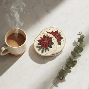 DipaliZ Merry and Bright poinsettia ceramic drink coaster