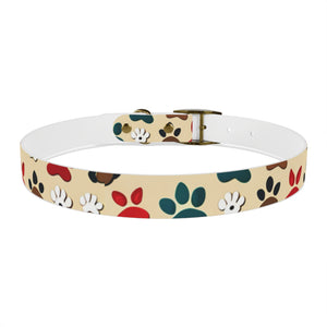 Paw Print Dog Collar — Colorful Red, Teal & Brown Paw Pattern