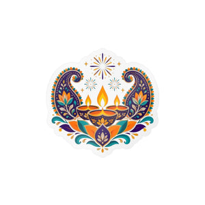 Diwali lotus paisley diyas kiss-cut vinyl decal - home decor decals