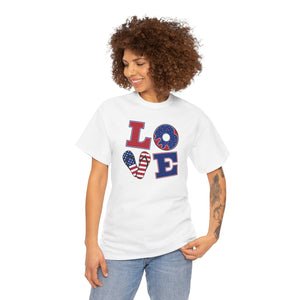 Love with American flag background, Unisex Heavy Cotton Tee