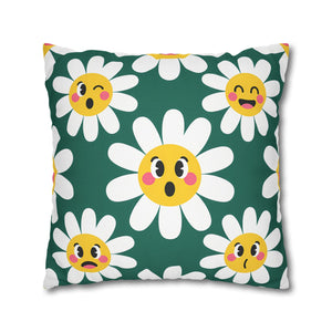 Emotive Daisy Throw Pillowcase — Cute Emoji Flower Decorative Pillow Cover