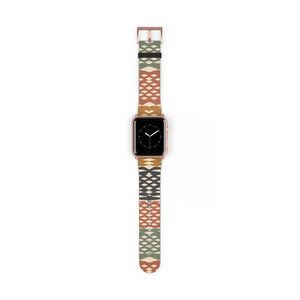Close view of the clay and teal repeat on a DipaliZ boho watch strap