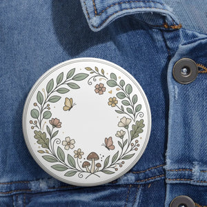 Floral Wreath Pin Button — Cute Mushroom & Butterfly Lapel Pin