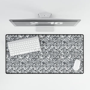 Monochrome Retro Gears Desk Mat — Large Gaming/Office Mouse Pad