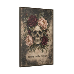 Beauty in the broken skull and floral framed canvas wall art - printable
