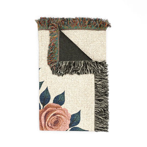 Woven Blanket — Vintage Rose Floral Throw Blanket (Pink & Teal Options)