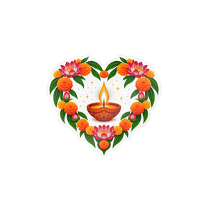 Heart-shaped diya and marigold floral vinyl decal - home decor decals