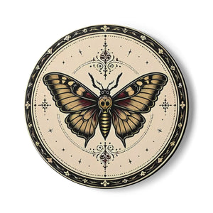 Death's-head Moth Ceramic Coaster | Gothic Butterfly Illustration, Cork Back