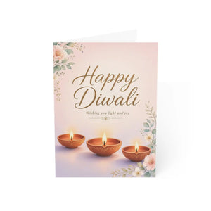 Happy diwali greeting card with diyas and floral design - cards